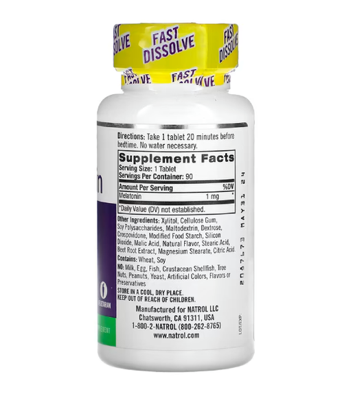 Natrol Melatonin Fast Dissolve (Мелатонін швидкого вивільнення) 1 мг смак полуниці, 90 таб. NTL-06324 фото