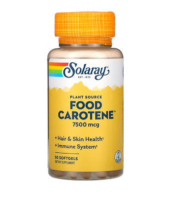 Solaray Beta Carotene Food Carotene Tanning Extract (Бета-каротин) 7500 мкг, 50 капс. SOR-04115 фото