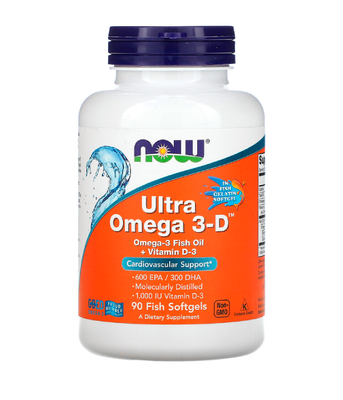 Now Foods Ultra Omega 3-D 600 EPA/300 DHA (Омега-3 ультра + витамин Д3), 90 капс NOW-01663 фото