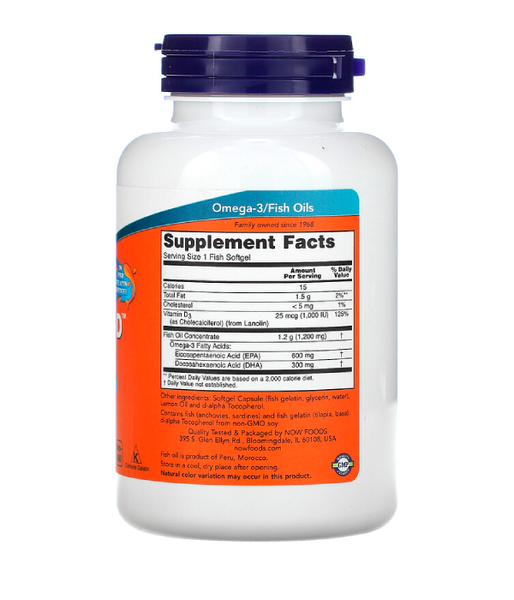 Now Foods Ultra Omega 3-D 600 EPA/300 DHA (Омега-3 ультра + витамин Д3), 90 капс NOW-01663 фото