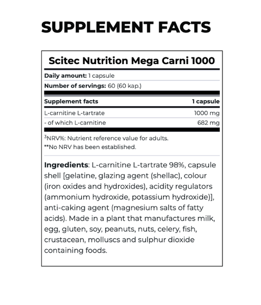 Scitec Nutrition Mega Carni 1000 Карнитин, 60 капс. Scitecnutrition-24 фото