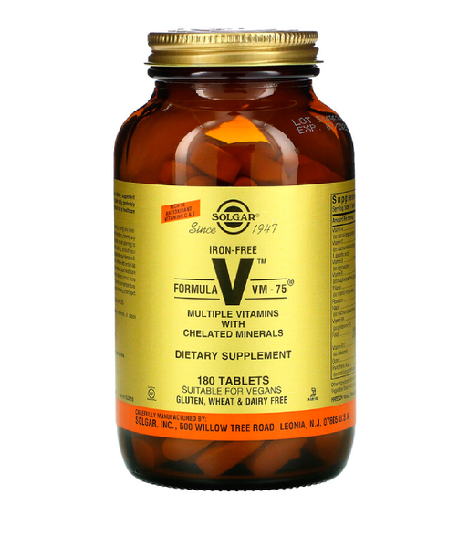 Solgar Formula V VM-75 Multivitamins with Chelated Minerals (Мультивитамины и хелатные минералы без железа), 180 таб. SOL-01153 фото