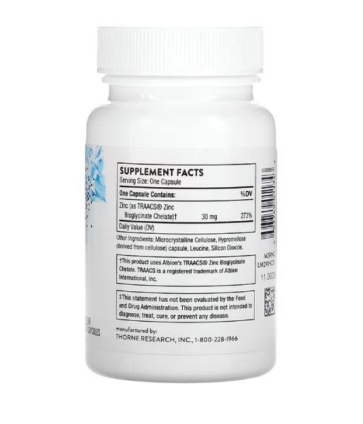 Thorne Research Zinc Bisglycinate (Бісгліцинат цинку) 30 мг, 60 капс. THR-01174 фото